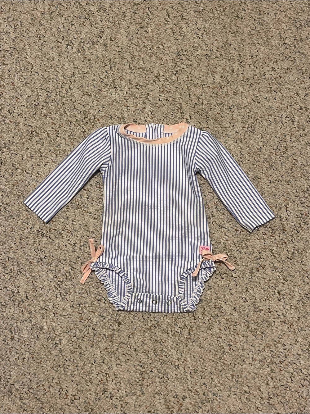 Ruffle Butts Baby Girl Blue and White Striped Swimsuit Bathing Suit